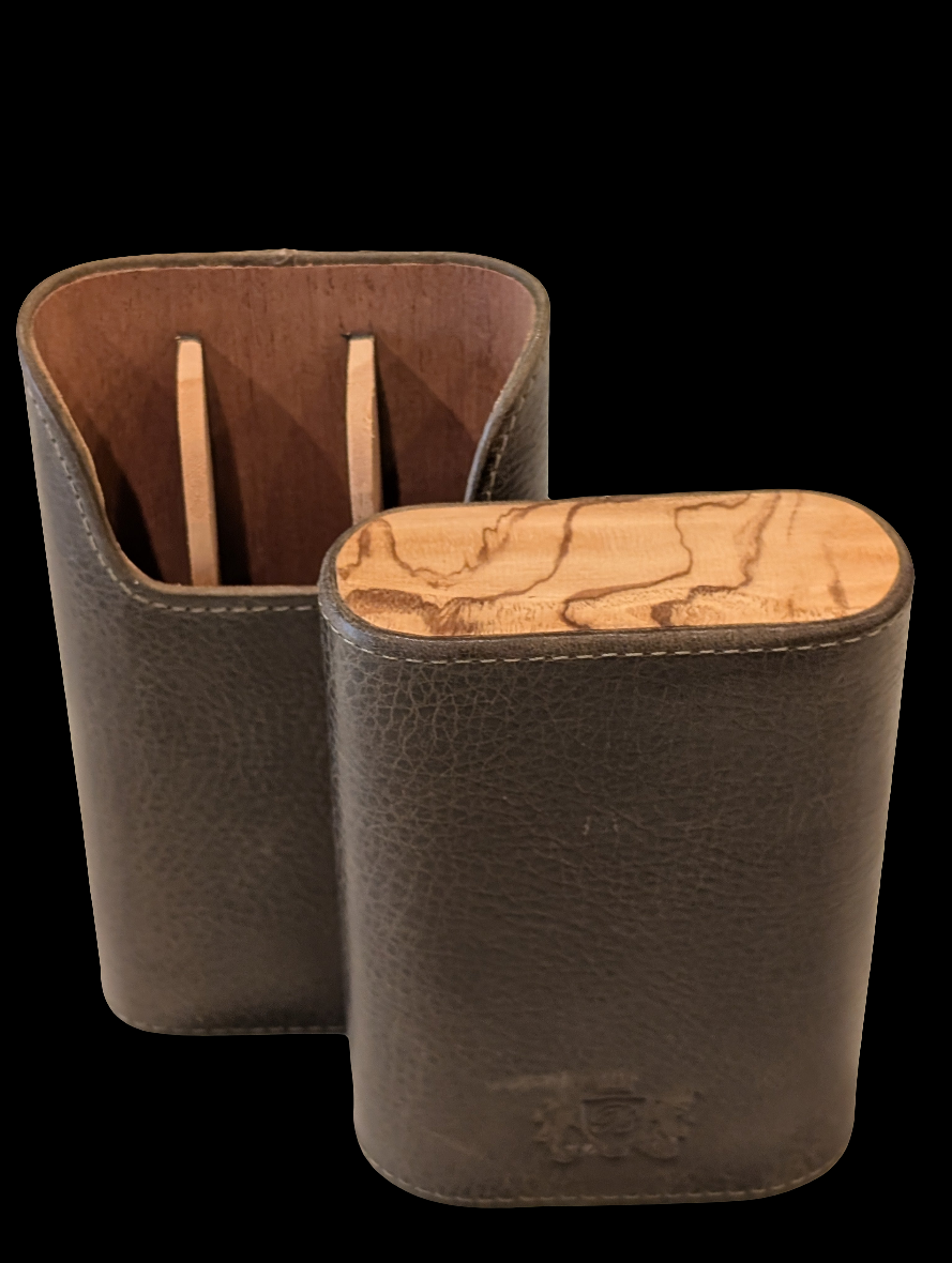 Antique Olive Leather & Olive Wood Case