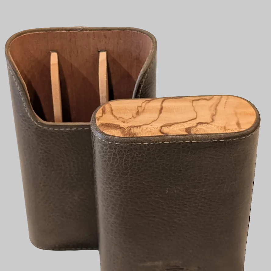Antique Olive Leather & Olive Wood Case