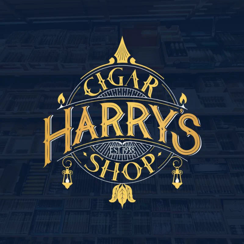 a harry's shop logo on a dark background