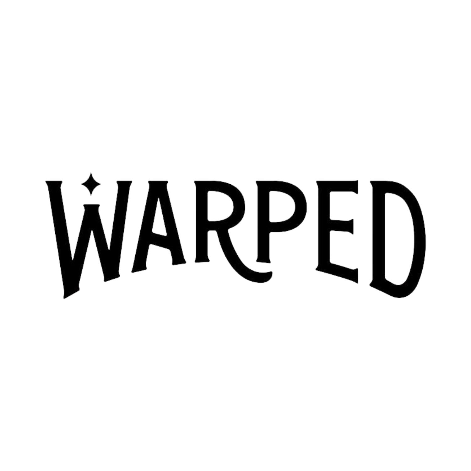 a black and white photo of the word warped