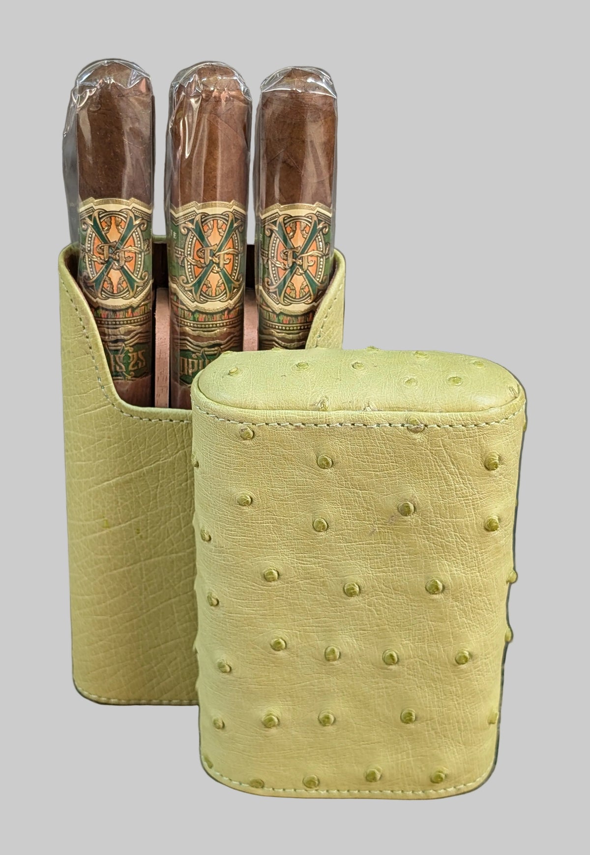 Genuine Ostrich Matcha Green Cigar Case