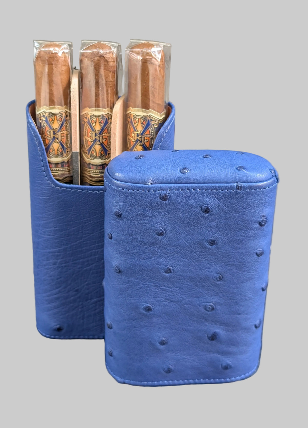 Genuine Ostrich Blue Cigar Case