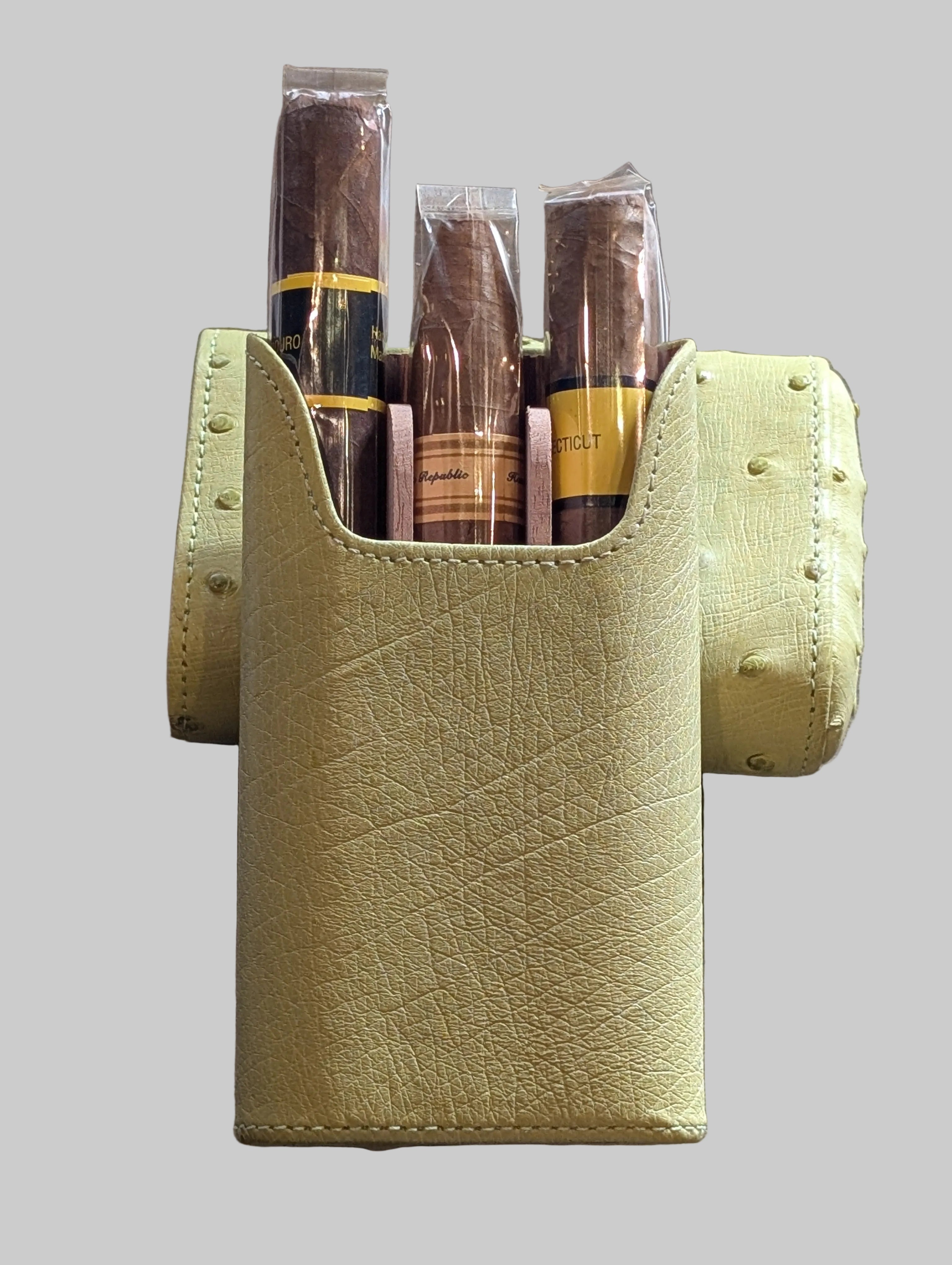 Genuine Ostrich Matcha Green Cigar Case
